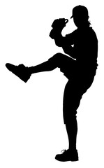 Detailed Sport Silhouette – Female or Woman Baseball Pitcher Ready to Throw PNG