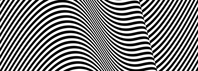 Black and white abstract perspective line stripes. copy space