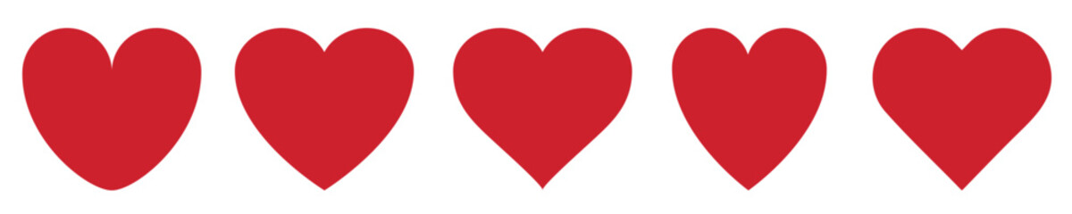 Red heart icons vector set.