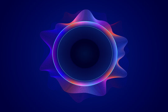 Neon circle soundwave, audio speaker equalizer. glowing colors sound frequency illustration
