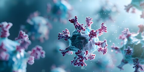 Closeup of antibody fighting virus in body virology and immunity concept. Concept Virology Research, Immune Response, Close-up Photography, Antibodies, Health and Wellness