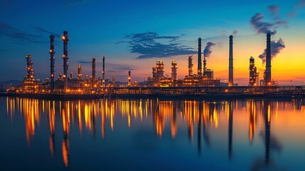 Fototapeta premium Industrial Nighttime Reflections for Business or Factory Settings Generative AI