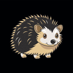 Cute hedgehog Vector illustration Butterfly Interaction animal cartoon character on a black background
