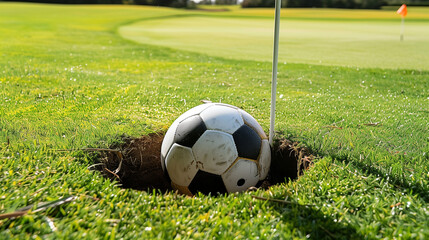 FootGolf concept background. A combination of soccer and golf, played on a golf course.