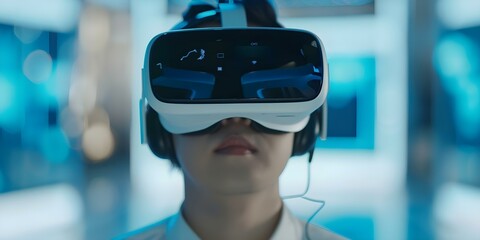 User in AR environment with VR headset blending digital elements in real world. Concept AR Environment, VR Headset, Digital Elements, Augmented Reality, Virtual Reality
