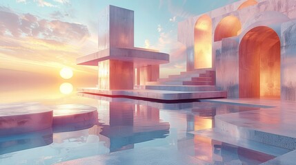 Futuristic Cityscape with Geometric Shapes Generative AI