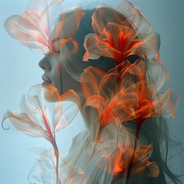 A delicate glamorous portrait of a beautiful young woman with flowers