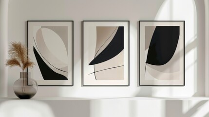 Modern Art Posters on a White Wall Generative AI