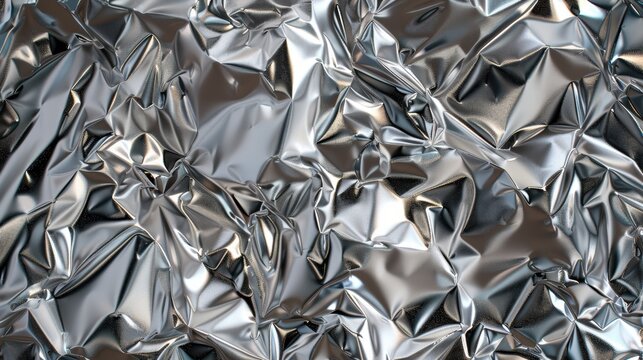 Crumpled aluminum foil texture with shiny, reflective metallic surface, perfect for backgrounds, abstract designs, and creative projects. - Powered by Adobe