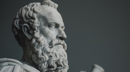 Ancient Greek mathematician marble bust in minimalist style