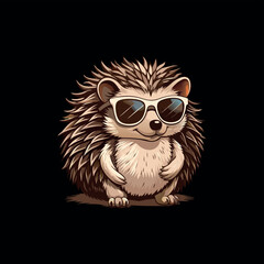 Cute hedgehog Vector illustration Butterfly Interaction animal cartoon character on a black background