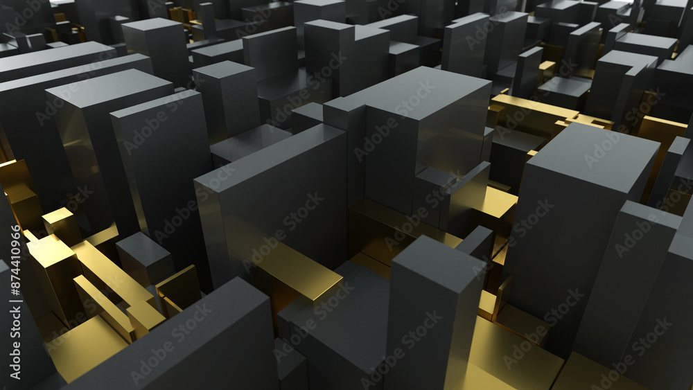 Wall mural pattern of gold and black blocks