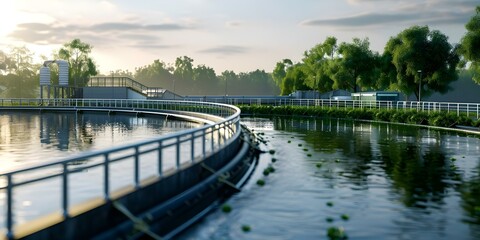 Eco-Friendly Water Treatment Plant 3D Render for Public Utility Banner. Concept Eco-Friendly, Water Treatment Plant, 3D Render, Public Utility, Banner