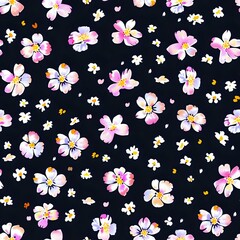 Bold Stylized Floral Geometric Pattern in Dark Blue and Pink