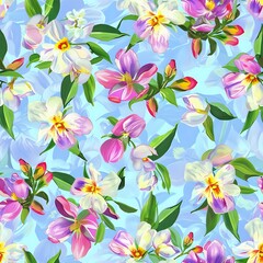 Contemporary Watercolor Flower and Geometric Pattern