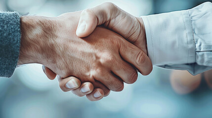 Two hands shaking in a business deal, symbolizing partnership and agreement.