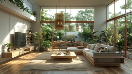 Modern Living Room Interior Design With Large Windows and Natural Light