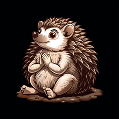 Hedgehog and Butterfly Interaction animal cartoon character face vector Illustration on a white background
