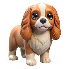 Cute cartoon cavalier king charles spaniel dog 3d illustration on the transparent background