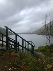 wooden bridge over lake