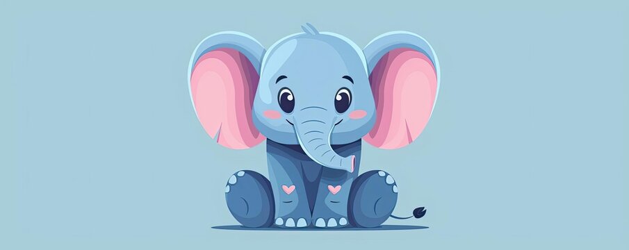 Adorable baby elephant illustration with big ears and expressive eyes on a light blue background. Perfect for children's designs and educational materials.