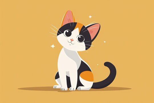 Cute calico cat illustration with a cheerful expression. Perfect for pet-themed designs, posters, and children's books.
