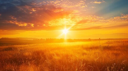 Obraz premium a field with a sun setting in the background