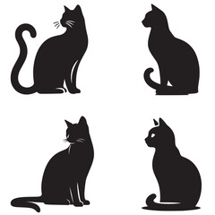 4 sets black of cat sitting silhouette isolated on white background png jpeg eps transparents