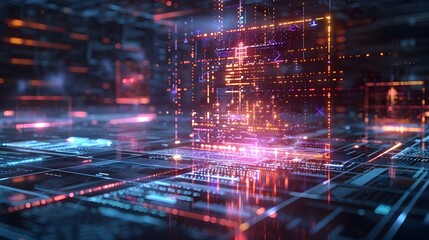 Fototapeta premium Futuristic Digital Matrix Grid with Glowing Holographic Hud Display