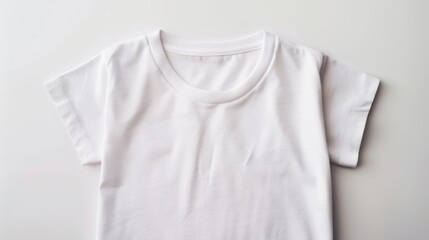 Highresolution image of a white Tshirt displayed against a pristine white backdrop, perfect for showcasing product details or creating mockups.