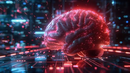 Obraz premium Glowing Digital Brain Network Representing Futuristic Intelligence Concept