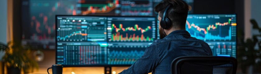 Person analyzing financial data with graphs and charts on a computer screen