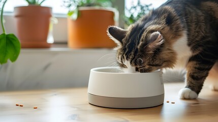 Sophisticated Feline Enjoying Artful Meal in Minimalist Setting