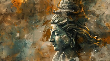 Stunning Lord Shiva statue painting artwork, crafted using advanced generative AI for realistic and captivating visuals.