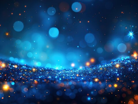Sparkling bokeh lights on a blue background evoking a magical scene