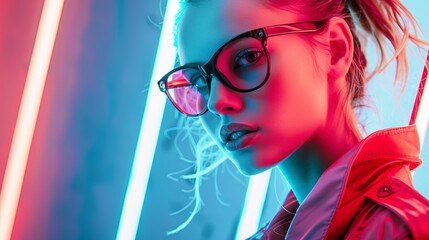 Woman Posing in Neon Light