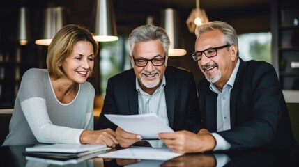 Middle-aged couple consulting with financial advisor about retirement