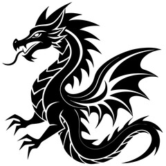 black and white dragon vector art illustration