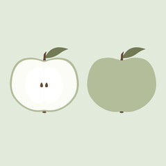 Green apple with leaf, simple minimalist colorful vector art
