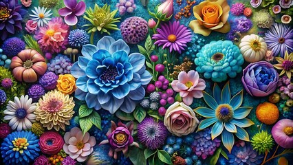 Eggs and flowers in a colorful spring garden