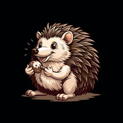 Hedgehog and Butterfly Interaction animal cartoon character face vector Illustration on a white background
