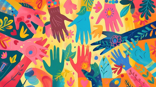  Festive Friendship Day card with colorful, joyful designs and unity symbols.