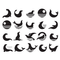 Seal set of silhouettes vector