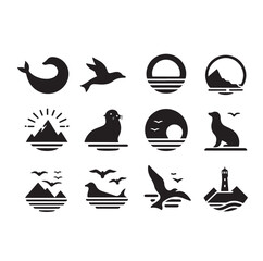 Seal set of silhouettes vector