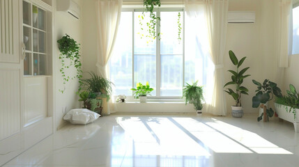 Fototapeta premium bright interior with curtains and sheets