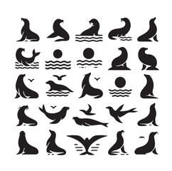 Seal set of silhouettes vector