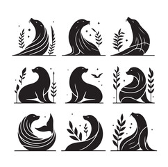 Seal set of silhouettes vector