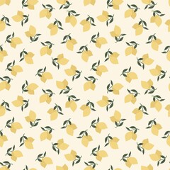 Seamless pattern of cute minimalist  lemons with leaves