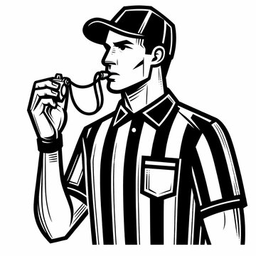recommend clip art: line art football referee holding whistle referee uniform black red yellow