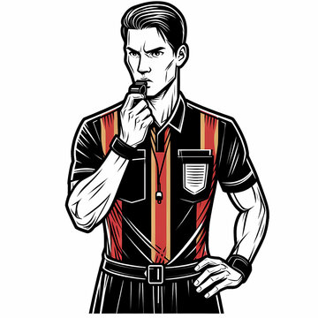 recommend clip art: line art football referee holding whistle referee uniform black red yellow